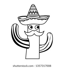 cactus with mexican hat and mustache character
