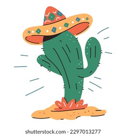 Cactus in mexican hat vector cartoon illustration isolated on a white background.