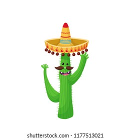 cactus in a mexican hat vector illustration