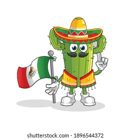 Cactus Mexican with traditional cloth and flag character. cartoon mascot vector