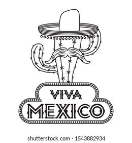 cactus mexican with traditional hat and mustache vector illustration design