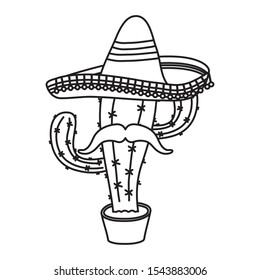 cactus mexican with traditional hat and mustache vector illustration design