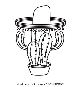 cactus mexican with traditional hat vector illustration design