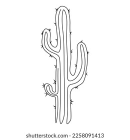 Cactus minimalist art print. Single continuous line drawing of dry tropical thorny cactus plant. Vector botanical image.