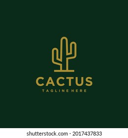 Cactus minimalist gold logo design vector inspiration