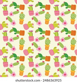 Cactus Mix Seamless Vector Pattern Design