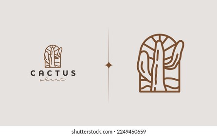 Cactus Monoline Logo Template. Universal creative premium symbol. Vector illustration
