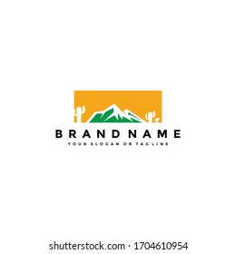 cactus mountain logo design vector template