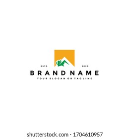 cactus mountain logo design vector template
