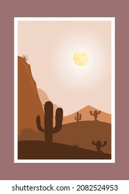 Cactus and mountain painting, abstract background, Landscape