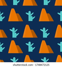 cactus and mountain seamless pattern, background