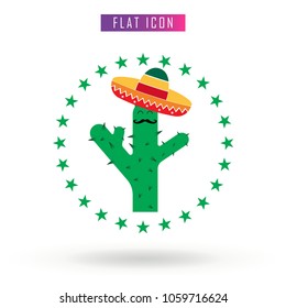 Cactus Moustache Sombrero Vector Icon . Nature. Colorful