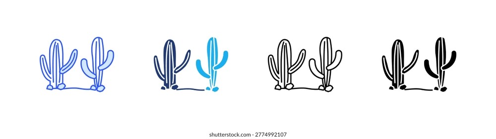 Cactus Multiple Style Icon Set Vector