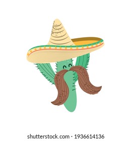 cactus mustache hat mexican cartoon
