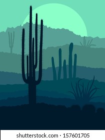 Cactus Mysterious Vector Background Landscape