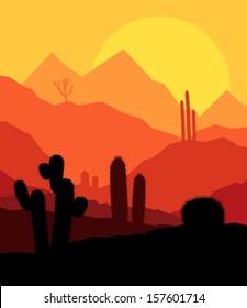 Cactus mysterious vector background landscape