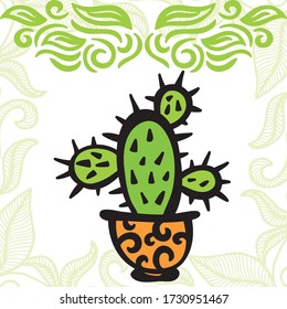 Cactus and nature background. Vector illustration