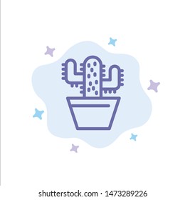 Cactus, Nature, Pot, Spring Blue Icon on Abstract Cloud Background