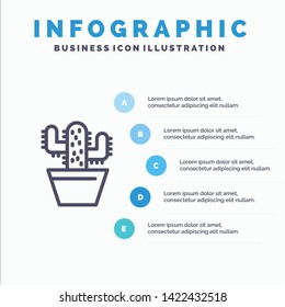 Cactus  Nature  Pot  Spring Line icon and 5 steps presentation infographics Background