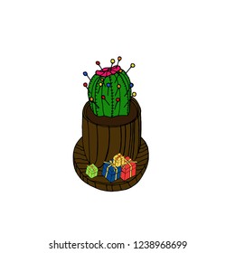 cactus needle bed with Christmas gifts