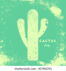 Cactus with needles, grunge vector illustration