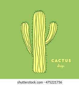 Cactus with needles, sketch vector illustration
