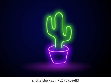 Cactus neon sign isolated, bright signboard. Cactus icon neon, emblem. Vector illustration