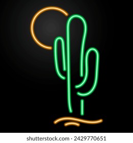 cactus neon sign, modern glowing banner design, colorful modern design trend on black background. Vector illustration.