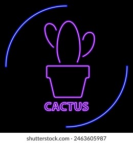 cactus neon sign, modern glowing banner design, colorful modern design trend on black background. Vector illustration.