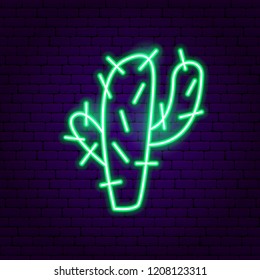 Cactus Neon Sign. Vector Illustration of Mexican Promotion.