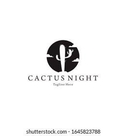 cactus night silhouette on white background for shirt design, poster and other application. vector illustration