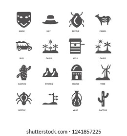 Cactus, Oasis, Well, Beetle, Tree, Mask, Bus, Vase, , Beetle icon 16 set EPS 10 vector format. Icons optimized for both large and small resolutions.