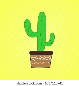 Cactus on a background in the style of pop art. Vector illustration