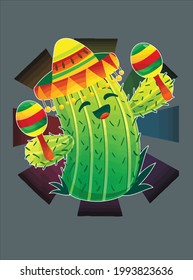 Cactus On Cinco De Mayo And Mexico Fiesta Sombrero Hat design vector illustration for use in design and print poster canvas