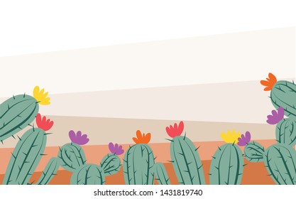 cactus on desert background, they have colorful flower.