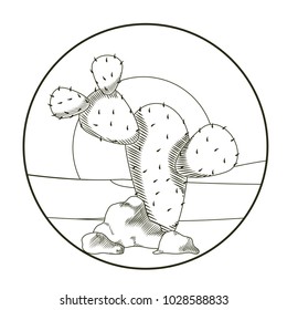 Cactus on desert round icon
