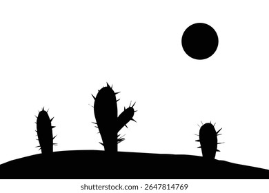 Cactus on desert silhouette illustration design.eps