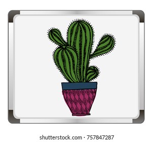 Cactus on flip chart background. Home plants pattern. Exotic, tropical. Vector illustration