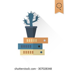 Cactus is on Folders. Business and Finance, Single Flat Icon. Simple and Minimalistic Style. Vector