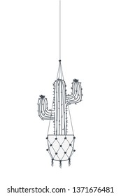 cactus on macrame hangers isolated icon