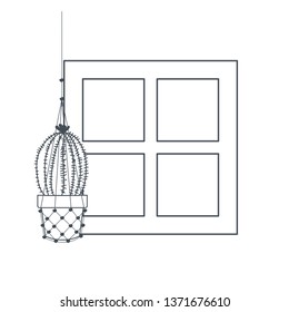 cactus on macrame hangers isolated icon