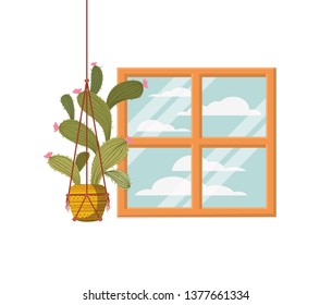 cactus on macrame hangers isolated icon