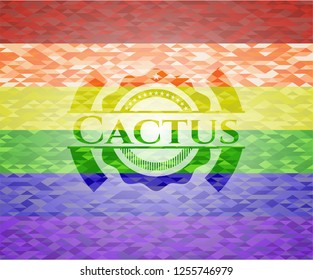 Cactus on mosaic background with the colors of the LGBT flag