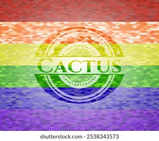 Cactos em fundo de mosaico com as cores da bandeira LGBT. 