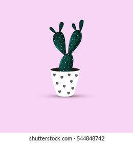Cactus on pink background. Vector, eps10. Cacti in flowerpot.