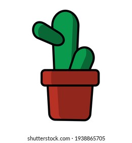 Kaktus auf dem Topfkartoon, fett umrissenes Vektordesign