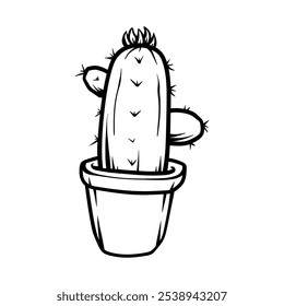 cactus on the pot drawing coloring line art style sketch classic vintage design illustration