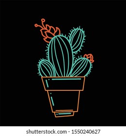 Cactus On Pot Line Art Vector Design