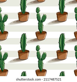 Cactus en la cacerola con sombra de patrón inquebrantable. Adecuado para medios de comunicación de fondo como el textil, la ropa, los carteles, las portadas y otras industrias.
