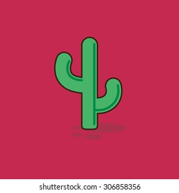 Cactus on red background isolated vector illustration